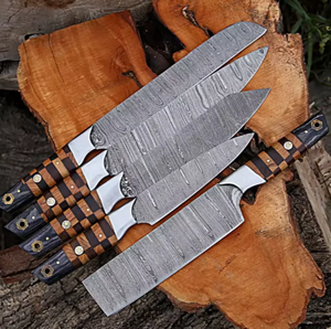 Ensemble de couteaux de Damas les plus vendus, 5 pièces, manche en bois, couteaux de chef de cuisine forgés à la main avec sac en cuir - Usage professionnel - Product Image 5