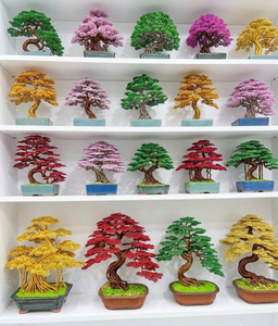 Wholesale Handmade Metal Maple Bonsai <b>Tree</b> Sculpture Red Leaves Porcelain Planter Rectangular Single Piece for New Thanksgiving - Product Image 6