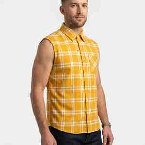 Camisa de Franela a Cuadros sin Mangas para Hombre, Azul y Negro, Cuello Camisero, Transpirable, 100% Algodón, para Otoño - Product Image 3