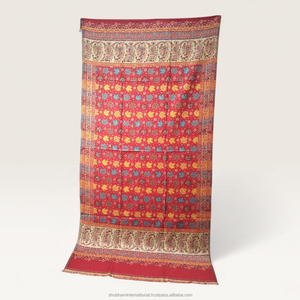 Red <b>Pashmina</b> Shawl with Gold Lattice Pattern and Ornate Border for Women <b>Wedding</b> Party Wear - Product Image 5