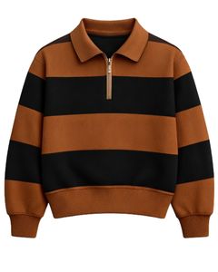 Sudadera con Cierre de Cremallera a Rayas Marrón y Negro para Hombre, de Algodón y Felpa, Estilo Urbano Holgado, Informal, con Logotipo Personalizado, Fabricante OEM - Product Image 1