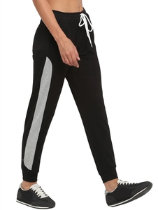 Pantalon de jogging noir pour femme avec bande latérale grise, taille élastique et cordon de serrage, décontracté, respirant, en maille, pour l'automne - Product Image 4