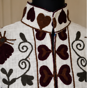 Designer Cream Suzani Cotton <b>Velvet</b> <b>Jacket</b> <b>for</b> <b>Women</b> Handmade Heart Border Floral Embroidery Wholesale Winter Fashion - Product Image 5