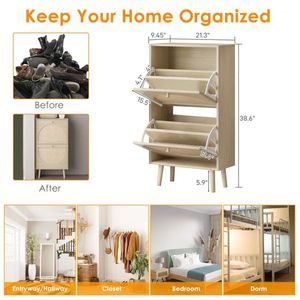 <b>2</b> <b>Drawers</b> Rattan Shoe Cabinet Organize Your Shoes with an Elegant <b>Storage</b> Cupboard <b>Unit</b> - Product Image 6