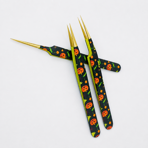 Pinzas para Pestañas de Halloween Personalizadas Premium, Mango con Estampado de Calabaza, Acero Inoxidable Dorado, Ecológicas, Duraderas, Kit Completo - Product Image 3