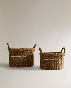 Paniers de rangement pliables en jonc de mer avec poignées – Grande capacité, design moderne, pour vêtements, jouets, linge, maison - Product Image 5