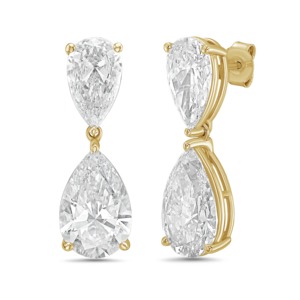 8 CT Simulated Pear Diamond 18K Gold Drop Earrings with <b>Emerald</b> Cut Mixed Shape Luxury Modern Geometric Design IGI Certified - Product Image 1
