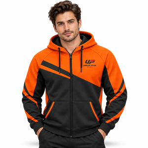 Sweat à capuche zippé élégant pour homme avec bande de fermeture éclair contrastante, bordures côtelées coordonnées et détails de mode urbaine attrayants - Product Image 5