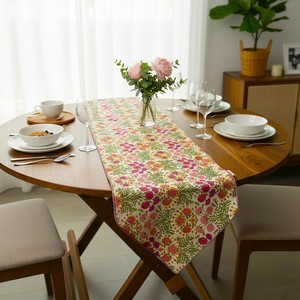 Cream Floral Poly Cotton <b>Table</b> <b>Runner</b> Printed <b>Dining</b> <b>Table</b> Decor Washable Eco Friendly Custom for Home Party Wedding - Product Image 3