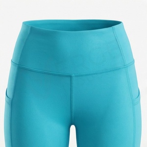 High Waist Full Length Yoga <b>Leggings</b> <b>With</b> <b>Pockets</b> Solid Color Seamless Spandex Nylon Pants - Product Image 4