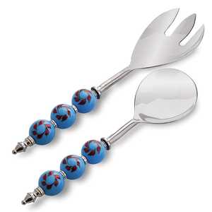 Stainless Steel Metal Salad <b>Server</b> With Polished Resin Amber Handles Large Serving Spoon And Fork Set For Gourmet Charioteer - Product Image 3