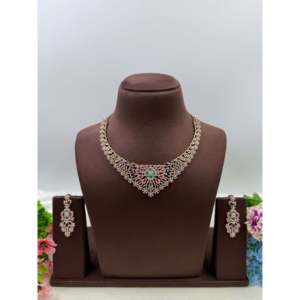 Indian Ethnic Nina American Diamond Necklace <b>Set</b>-Gold Plated Steel <b>Bridal</b> <b>Jewelry</b> - Product Image 5