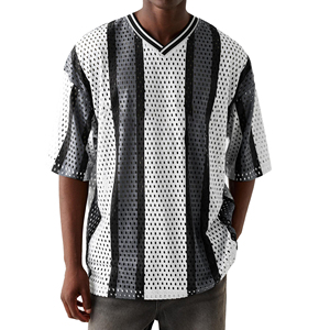 Best Manufacturer Custom Men's Streetwear Mesh T-Shirt Quick Dry Hip Hop Front Logo <b>V</b>-neck Loose <b>Fit</b> - Product Image 3