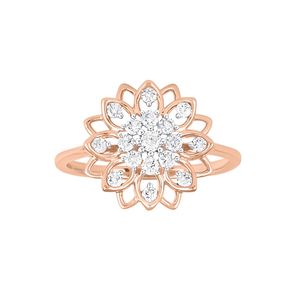 Elegant 14K Rose Gold Floral Diamond <b>Ring</b> Lotus Flower Cluster <b>Statement</b> <b>Ring</b> Unique Filigree Anniversary Jewelry for Women - Product Image 1