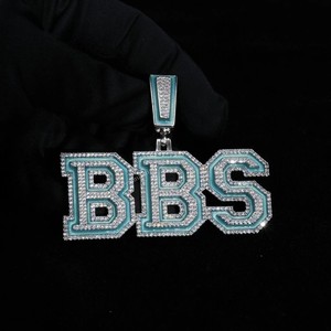 Prix de gros Style Hip Hop BBS émail lettre pendentif GRA certifié VVS Moissanite diamant glacé 925 argent blanc plaqué or - Product Image 1