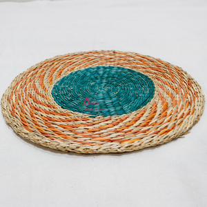 Handmade Eco-Friendly <b>Round</b> Water Hyacinth <b>Placemat</b> with Floral Pattern Vintage Traditional Simple Style Customizable Home Decor - Product Image 1