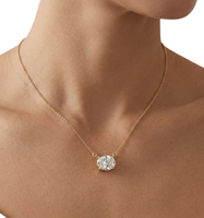 Colgante Minimalista de Diamante Ovalado Cultivado en Laboratorio con Engaste de Garras en Oro Sólido de 10K, 14K, 18K, Colgante Solitario de Diamante, Regalo Nupcial