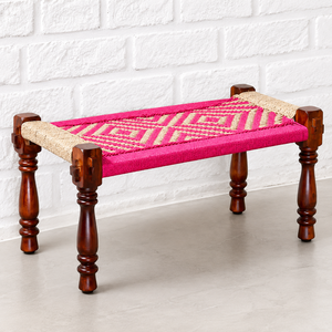48 Inch Handcrafted Wooden Charpai <b>Bench</b> with Curved <b>Legs</b>, Traditional Woven Rope Seating for Living Room, Bedroom & Home Decor - Product Image 3
