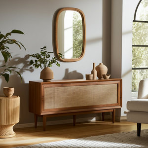 กระจกติดผนังทอ Boho ทำด้วยมือพร้อมกรอบเส้นใยธรรมชาติดีไซน์ไม่ซ้ำใครและหรูหรา - Product Image 4