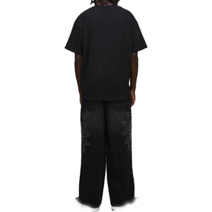 Camisetas de Algodón para Hombre con Logotipo Minimalista, Corte Holgado, Cuello Redondo, Color Negro Liso, Estilo Urbano, para Venta al Por Mayor y Suministro OEM - Product Image 2