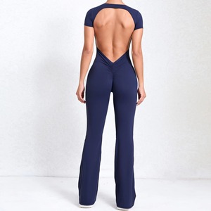 Combinaison évasée dos ouvert personnalisée de haute qualité pour femme, idéale pour la gym, le sport, une pièce moulante push-up pour l'entraînement et le fitness - Product Image 4
