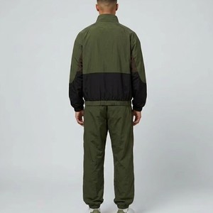 Ensemble de survêtement pour homme vert olive, manches longues, fermeture éclair, décontracté, color block, col montant, coupe-vent, pour l'automne - Product Image 2