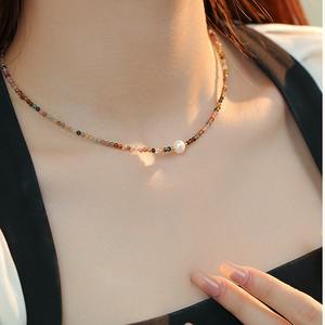 Collier élégant en perles naturelles haut de gamme avec perles de tourmaline colorées, chaîne de clavicule, design exquis, effet dopamine - Product Image 4