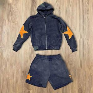 ชุดเซ็ตเสื้อฮู้ดดี้ผ้าฝ้ายพิมพ์ลายตามสั่งสำหรับผู้ชายฤดูใบไม้ร่วงและกางเกงจ็อกเกอร์ขาสั้น - บริการ OEM - Product Image 1