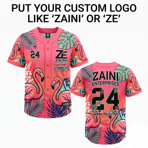 Camiseta de Béisbol Personalizada para Hombre, 180 GSM, Poliéster Interlock Premium, Estampado Tropical de Flamencos Rosas, Logotipo Sublimado, Ropa de Equipo - Product Image 1
