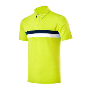 Men's Lime Green Short Sleeve <b>Polo</b> Shirt With Navy <b>White</b> Stripe Color Blocked Casual Regular Fit Knitted Fabric - Product Image 1