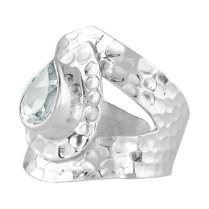 925 sterling <b>silver</b> natural quartz clear crystal <b>adjustable</b> band hammered finish <b>ring</b> for everyday wear bezel setting jewellery - Product Image 2