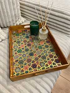 Luxury Durable Eco-Friendly Polished Solid Wooden Handcrafted Rectangle <b>Serving</b> <b>Tray</b> <b>Handles</b> Coffee Table Party Wedding Birthday - Product Image 6