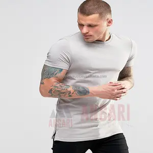 Longline Muscle T-Shirt with side zip in grey New Summer Cotton O-neck Casual High Quality custom Print embroidery men's t shirt