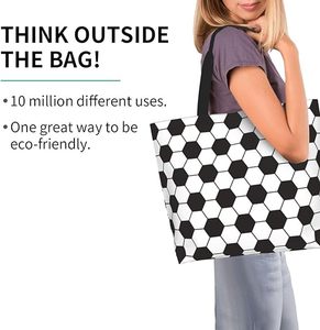 Soccer <b>Tote</b> <b>Bag</b> <b>Large</b> Capacity <b>Canvas</b> Football Print Carry <b>Bag</b> Reusable Shopping <b>Tote</b> Durable Sports Travel Use - Product Image 2
