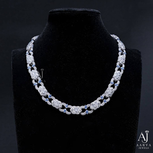 Collier chaîne cubaine fleurie plaqué rhodium argenté avec moissanite, style hip-hop, bijoux pour fête, mariage, cadeau - Product Image 2