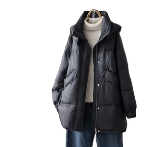 Nuevo Abrigo acolchado de longitud media para Otoño e Invierno para mujer, chaqueta de pato blanco con cuello levantado, transpirable, informal, holgado, estampado, prendas de vestir de nailon - Product Image 1