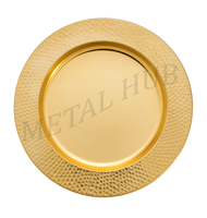 Assiette de présentation ronde en acier inoxydable martelé avec finition dorée brillante pour table de salle à manger