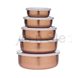 ชุดชามข้าวสแตนเลสสองชั้นแบบรักษ์โลก ยี่ห้อ Style n Steel จำนวน 5 ใบ พร้อมฝาทองแดง ขนาดเส้นผ่านศูนย์กลาง 20-30 ซม. สำหรับล้างจาน - Product Image 1