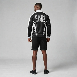 Custom Logo Unisex Track Jacket Shorts <b>Set</b> <b>2</b>-<b>Piece</b> Black <b>White</b> Techwear Streetwear Lightweight Quick-Dry Eco-Friendly Breathable - Product Image 4