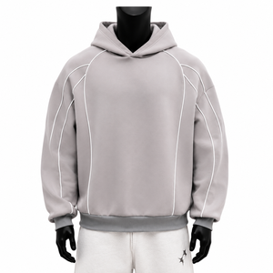 Conjunto de Sudadera con Capucha y Ribete Personalizado Oversize Gris con Hombros Caídos, Estilo Jogger Urbano Casual para Hombre, Ropa de Otoño - Product Image 1