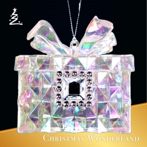 Adorno Navideño Único para Año Nuevo, Caja de Regalo 3D de Acrílico Transparente con Purpurina Dorada, Plateada y Rosa, Decoración Brillante - Product Image 2