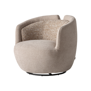 Fauteuil pivotant contemporain moderne en teck, design en forme de baril incurvé, double revêtement en tissu, confortable, mobilier de luxe pour hôtel - Product Image 1