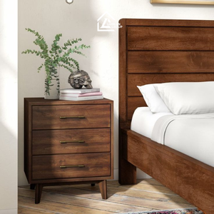 <b>Walnut</b> Finish Wooden Bedside Cabinet with 3 <b>Drawers</b> | Modern Bedroom Nightstand - Product Image 1