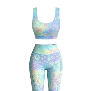 2 pcs Women Gradient Color Leopard Print Workout Set Sleeveless U-Neck for Sports Bra And High Waist Flare Leg <b>Bootcut</b> <b>Yoga</b> <b>Pant</b> - Product Image 5