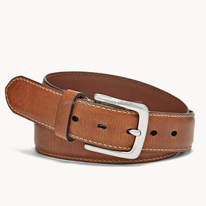 Ceinture décontractée en cuir pleine fleur à la mode pour hommes sur mesure avec coutures de bord durables et boucle en laiton - Product Image 1