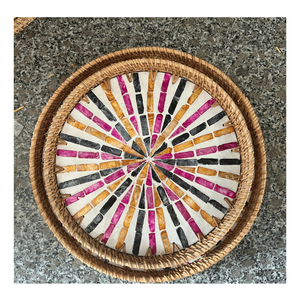 Handcrafted Rattan Serving <b>Tray</b> with Mother of Pearl | Vietnam Woven Coffee and <b>Breakfast</b> <b>Tray</b> - Product Image 6