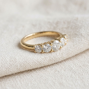 Five <b>Stone</b> Lab Grown Diamond Band Ring Round Cut Prong Set 18K Gold IGI Certified Engagement Party Wedding Gift for Women - Product Image 4