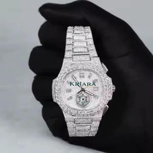 Montre de luxe en quartz avec cadran à chiffres romains entièrement sertie de diamants Moissanite, bracelet en acier inoxydable, montre unisexe - Product Image 6