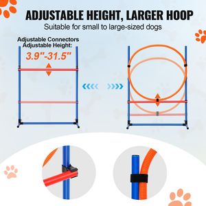 Set di 4 Pezzi per Addestramento Agility Cani: Ostacoli Regolabili, 6 Pali per Intreccio, Anello per Salto, Box Quadrato per Pausa, Fischietto e Ostacolo - Product Image 4