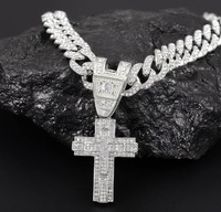 Collier pendentif croix en alliage de zinc plaqué or avec moissanite sertie pavé, chaîne cubaine, bijoux hip-hop pour soirée